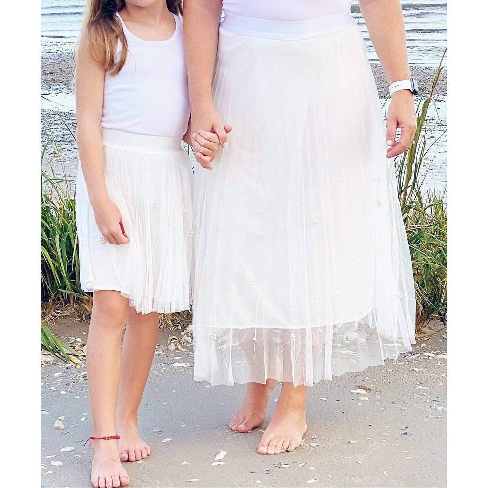 NEW EVA FRANCO girl's isla pleated pearl skirt in white